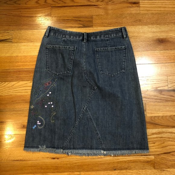 WOMENS KATE HILL BLUE SEQUINED RAW EDGE A-LINE DENIM SKIRTS 4P - Picture 4 of 7